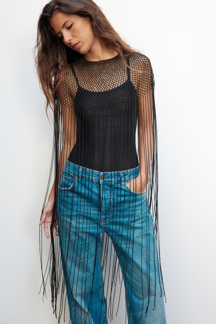 Top flecos abalorios Zara